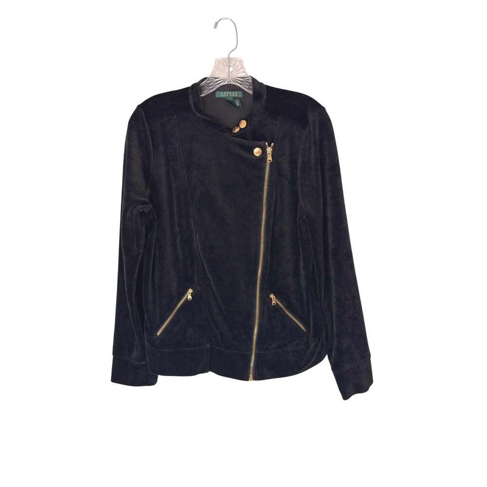 Ralph Lauren Velvet Moto Jacket Women's Black Side Zip Punk Emo Grunge Large